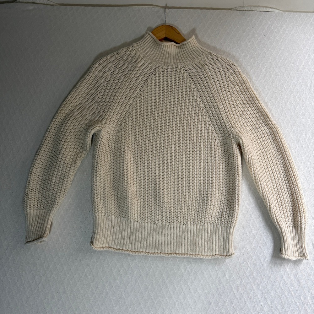 J.Crew Rollneck Shaker Stitch Sweater Ivory Cotton Minimalist BE159 XS